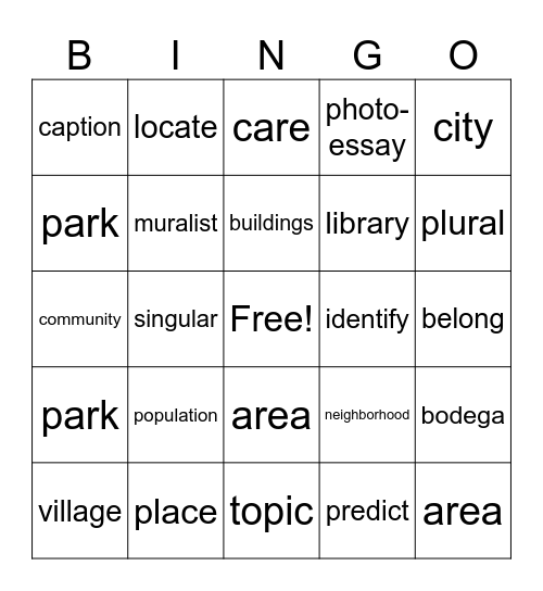 Unit 1 Part 2 Bingo Card