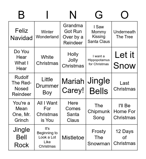 Christmas Jams Bingo Card