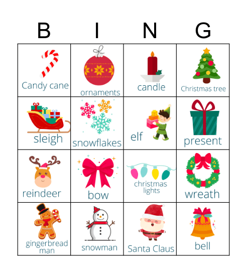 Christmas Vocabulary Bingo Card