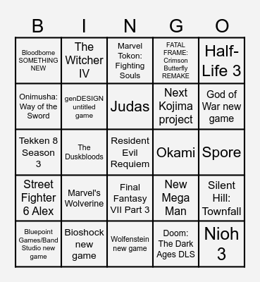 The Game Awards 2025 Bingo Card