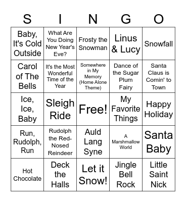 Holiday Singo Bingo Card