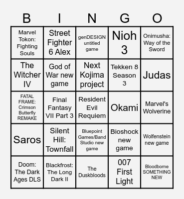 The Game Awards 2025 Bingo Card