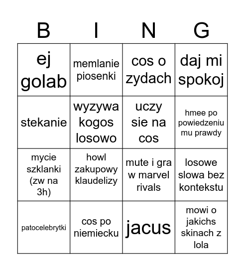 Untitled Bingo Card
