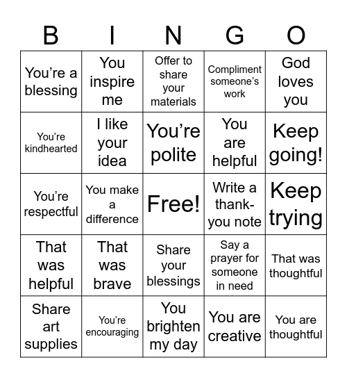 Proverbs 16:24 SWEET WORDS BINGO Card