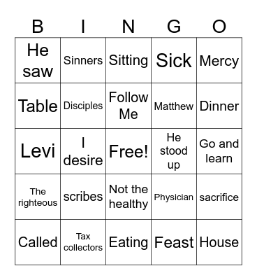 Matthew 9:9-13 Bingo Card