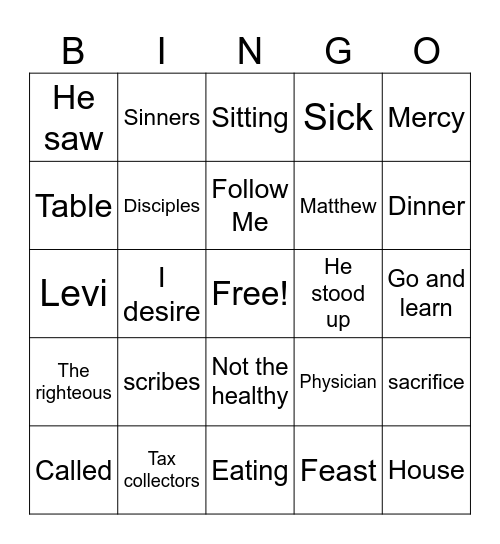 Matthew 9:9-13 Bingo Card