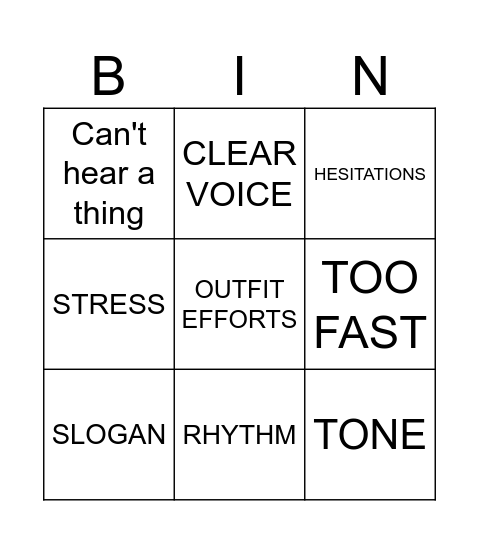 POSTURE and ATTITUDE Bingo Card