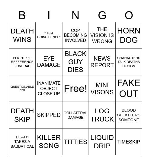 FINAL DESTINATION BINGO BRODNIK Bingo Card