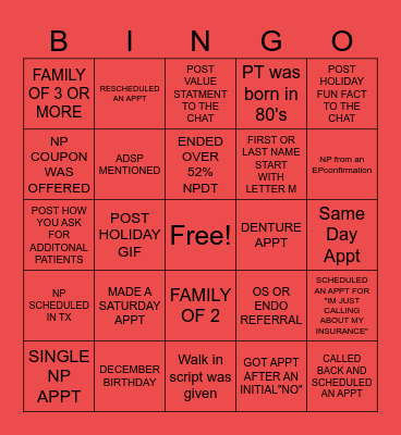 DECEMBER BINGO Card