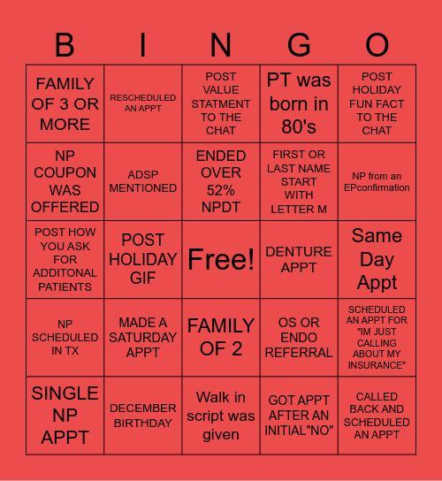 DECEMBER BINGO Card