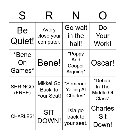 SHRINGO Bingo Card