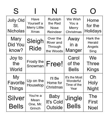 CHRISTMAS SINGO Bingo Card