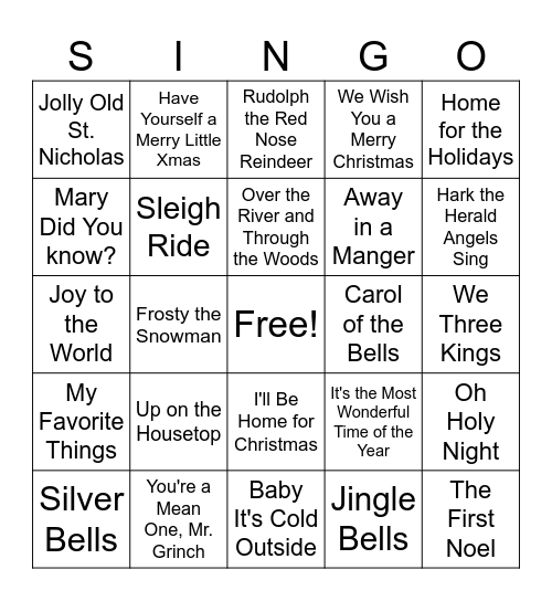 CHRISTMAS SINGO Bingo Card