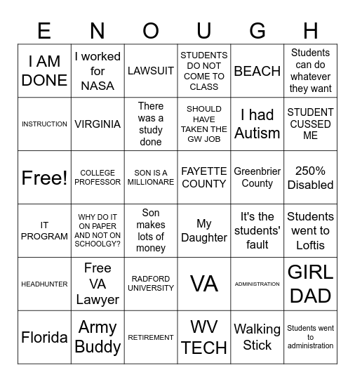 Untitled Bingo Card