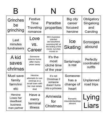 Christmas Movie Clichés Bingo Card