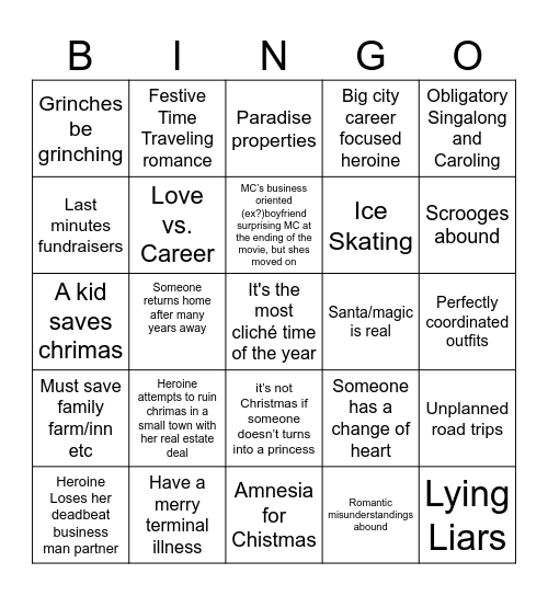 Christmas Movie Clichés Bingo Card
