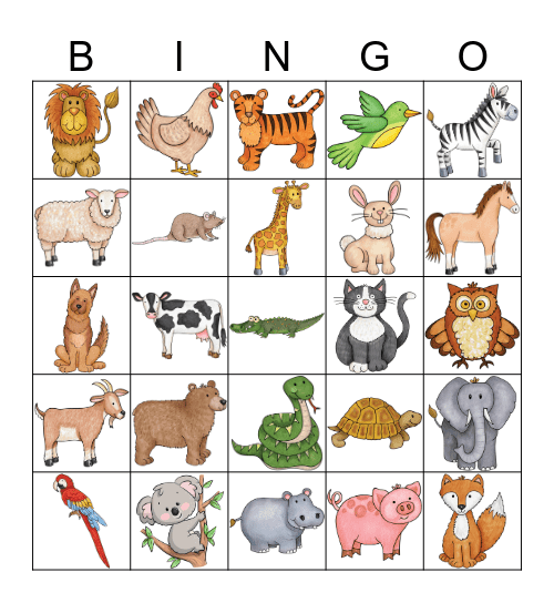 Tiere Bingo Card