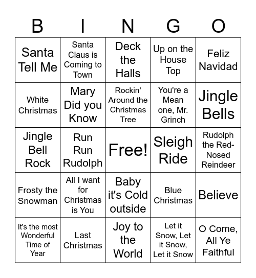 Christmas Music Bingo Card