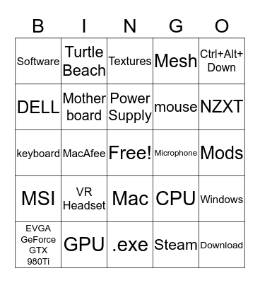 Computer Tech Bingo Card