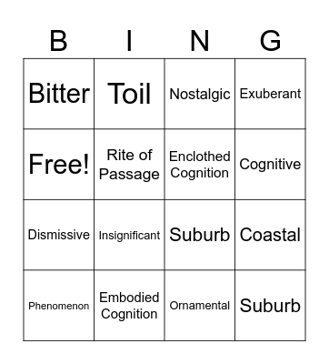 Vocabulary Bingo Card