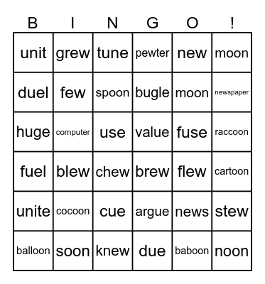 <ew> sounds Bingo Card