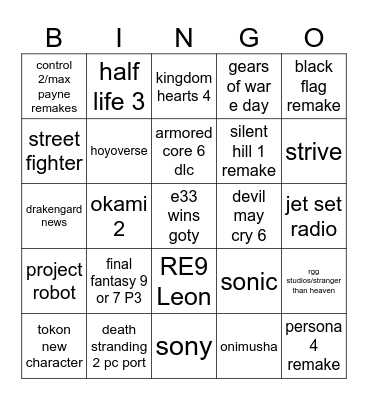 rubycord 2026 game awards Bingo Card