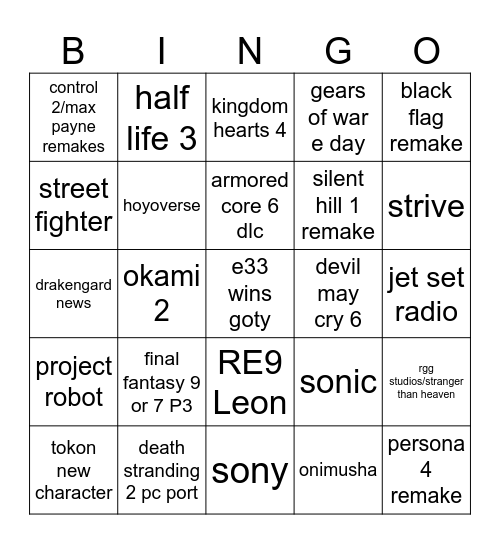 rubycord 2026 game awards Bingo Card