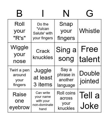 Bingo Lite: Talent Edition Bingo Card