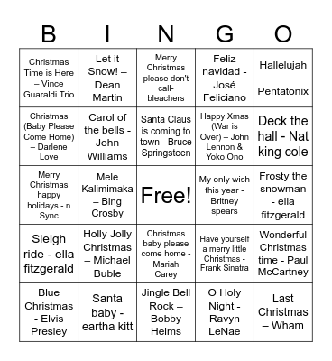 Christmas Carol Bingo Card