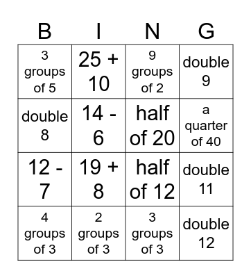 St 1 Maths Bingo Card
