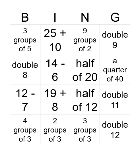 St 1 Maths Bingo Card