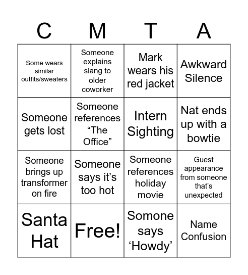 CMTA Holiday BINGO Card