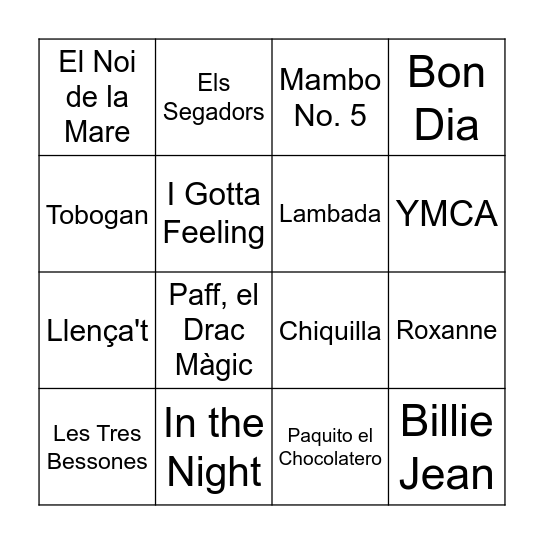 Bingo Musical Mannekes Bingo Card