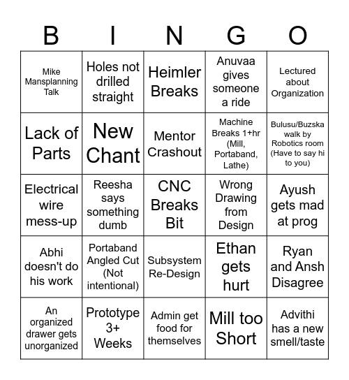 2026 Build Season Bingo Card