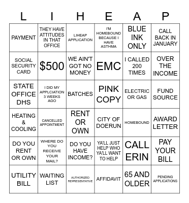 LIHEAP Bingo Card