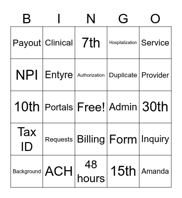 Untitled Bingo Card