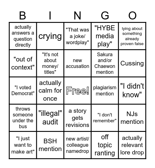 MHJ yapchella Bingo Card