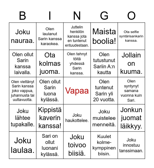 Sarin synttäribingo Card