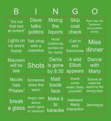 Holiday Party 2025 Bingo Card