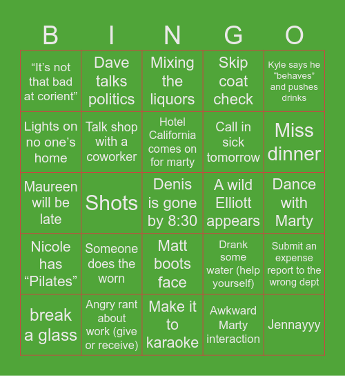 Holiday Party 2025 Bingo Card