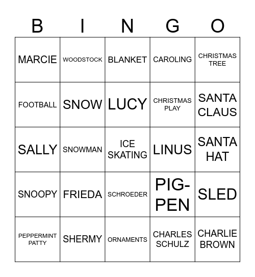 PEANUTS WINTER WONDERLAND Bingo Card