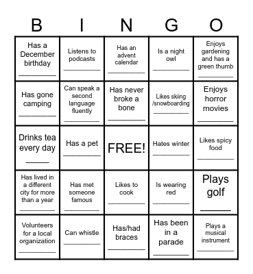Ice Ice Breaker Bingo Card