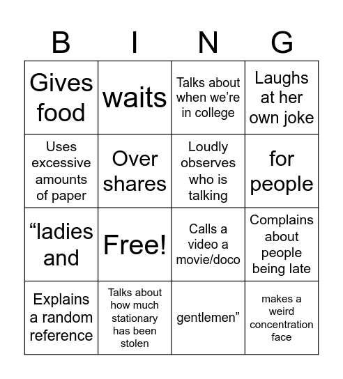 Ms Watts Bingo Card
