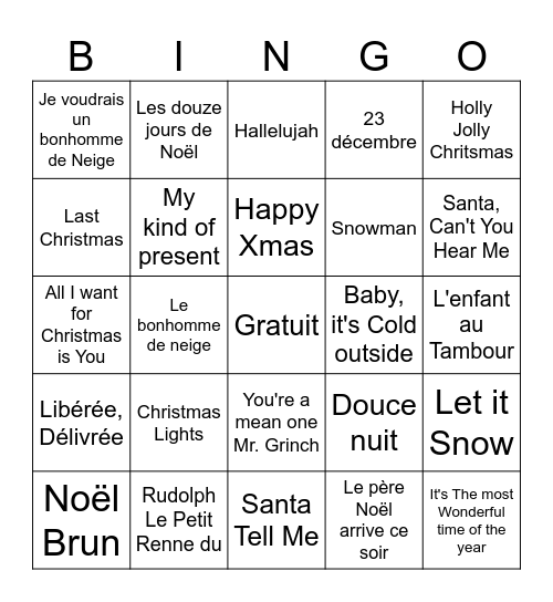 BINGO DES FÊTES Bingo Card