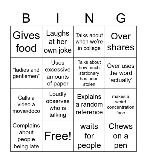 Ms Watts Bingo Card