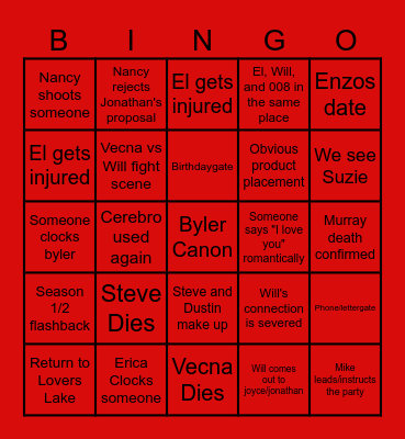 Stranger Things 5 Bingo Card