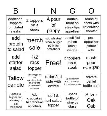 Upsell Bingo Card
