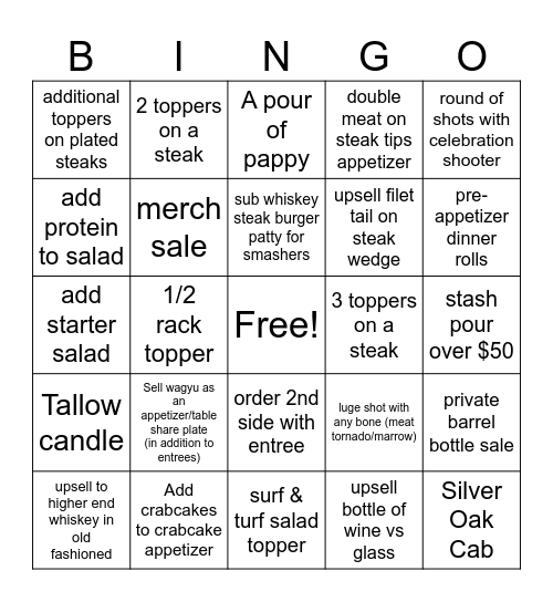 Upsell Bingo Card