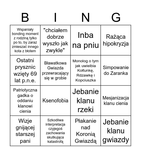 Piorunowa Gwiazda bingo Card