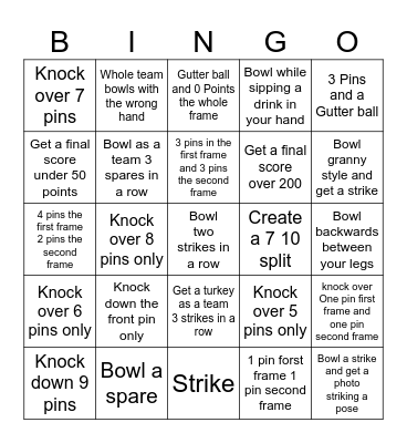 Bowling Bingo Card
